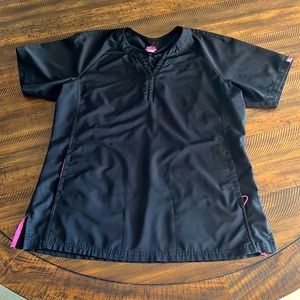 Koi lite black stretch scrub top Women’s Sz Large L sporty accents